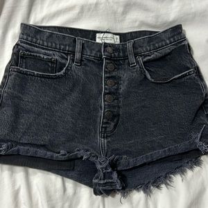 Abercrombie & Fitch Black Distressed High Rise Mom Shorts Button Fly Size 28